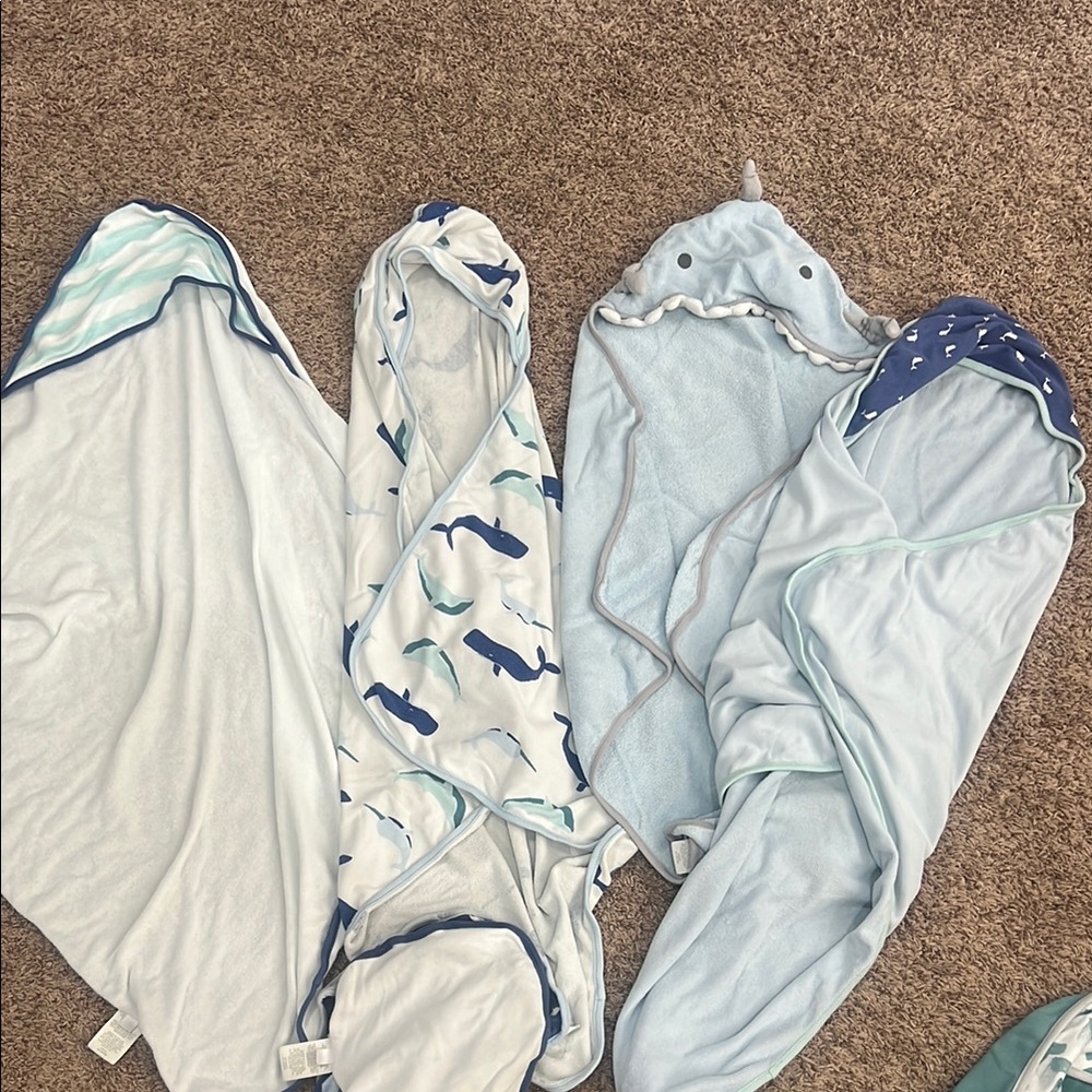Cute Baby Hooded Towels in Blue and White
